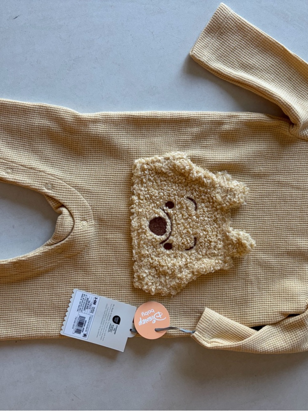 Disney Yellow Waffle Knit Winnie the Pooh One-Piece 3-6M - Picture 2 of 2
